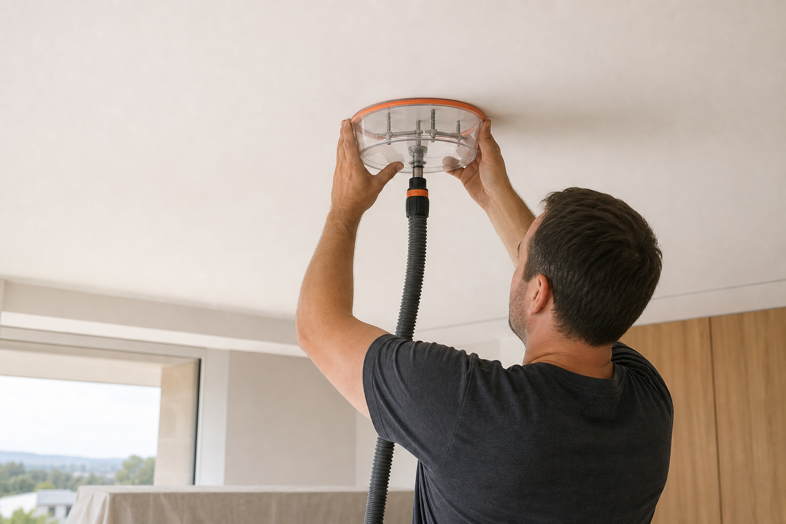 PRO-CCO Adjustable ceiling and drywall circle cutter installed for Architectural loudspeaker installation and Drywall